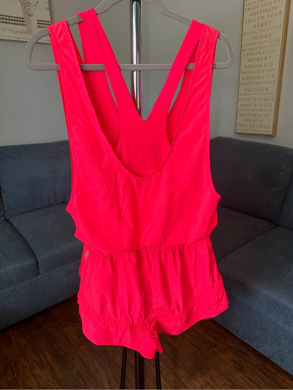 FP Movement by Free People Neon Coral Scoop-Neck Romper - Picture 3 of 4